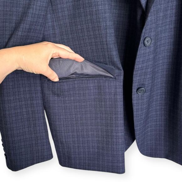 Michael Kors Blue Plaid 100% Wool Two Button Double Vented Blazer Men's Size 54R - Picture 6 of 12